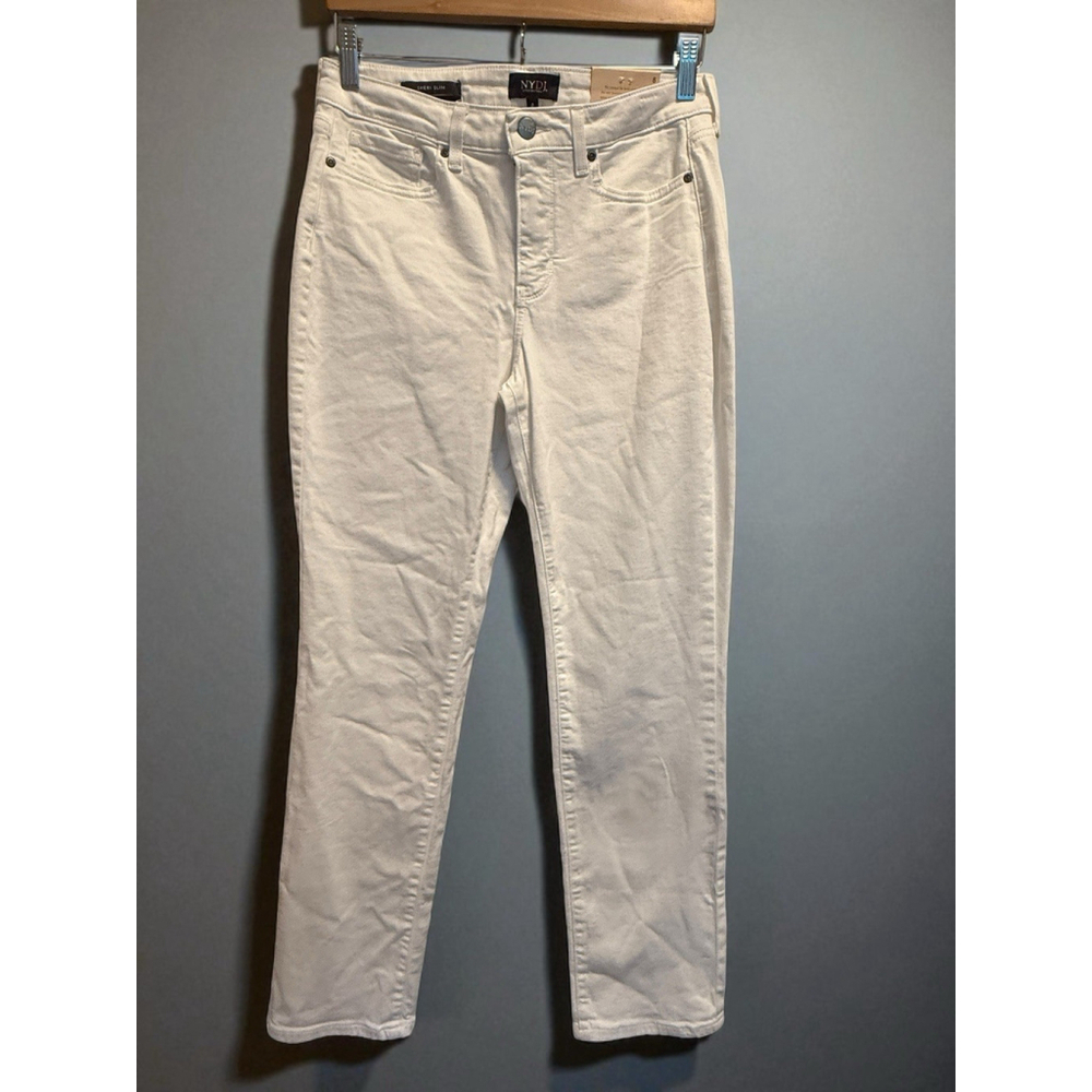 NYDJ‎ Sheri Slim Jeans Women's 8 White Stretch Denim Ankle Length NWT Flaw